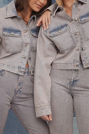 Washed Lilac Veste en jean avec poche sur le devant