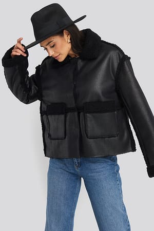 Black Front Pocket Teddy Jacket