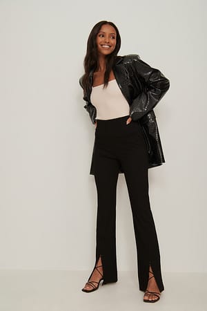 Black Front Slit Jersey Pants