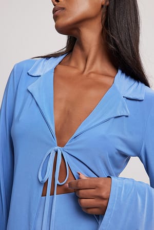 Sky Blue Chemise nouée sur le devant en jersey
