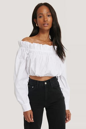 White NA-KD Boho Chemisier En Coton Froncé