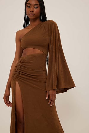 Brown Robe longue froncée à découpes