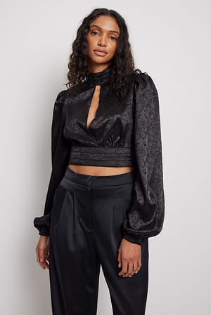 Black Blouse à manches longues et taille froncée