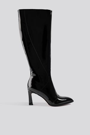 Black NA-KD Shoes Glossy Patent Shaft Boots