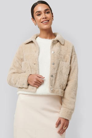 Offwhite NA-KD Hairy Faux Fur Jacket
