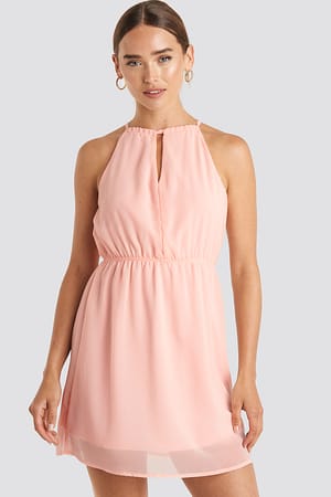 Rose Quartz Halterneck Chiffon Mini Dress