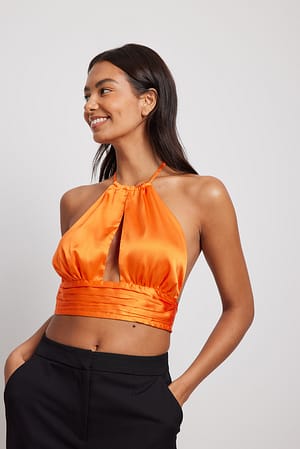 Orange Haut satiné drapé à dos nu