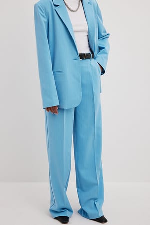 Blue Pantalon de costume taille haute en tissu épais
