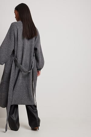 Grey Melange Cardigan long à grosses mailles