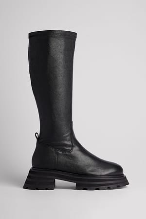 Black Bottes en cuir à semelle profilée épaisse