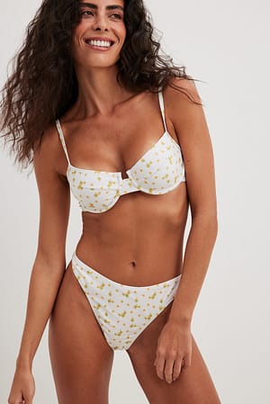 Yellow Flower Print Culotte de bikini taille échancrée