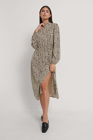 Beige Animal Print NA-KD Boho Robe Midi Col Haut