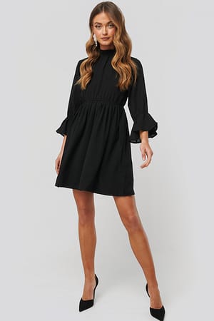 Black NA-KD Boho Mini Robe À Haut Volant
