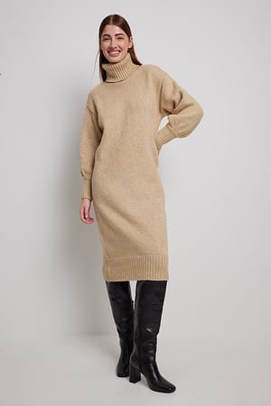 Beige Melange Robe tricotée col haut
