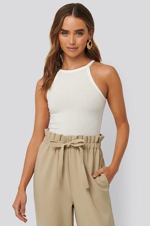 White NA-KD High Neck Ribbed Body