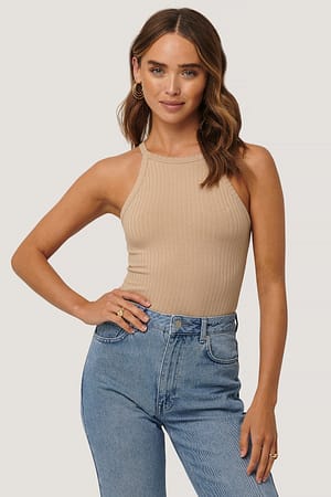 Light Beige NA-KD High Neck Ribbed Body