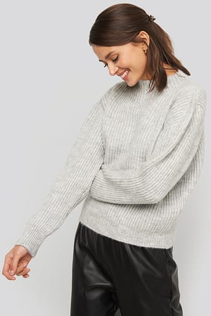 Light Grey High Neck Ribbed Knitted Sweater