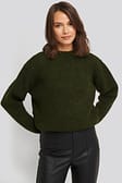 Dark Green High Neck Ribbed Knitted Sweater