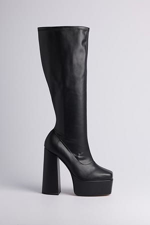 Black Botte à hauteur de genou avec semelle compensée