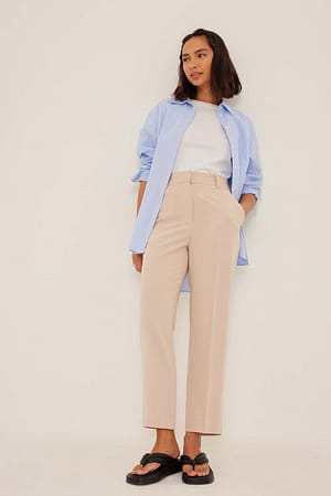 Beige Pantalon de costume court taille haute