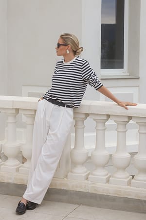 Cream Pantalon de tailleur longueur cheville à taille haute
