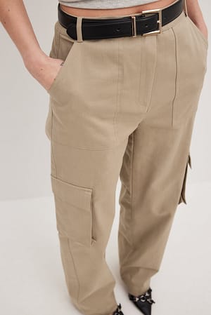 Taupe Pantalon cargo taille haute avec poches