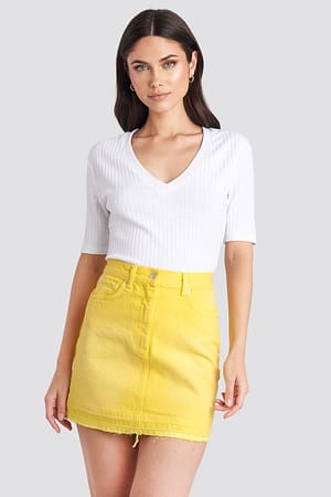 Yellow NA-KD High Waist Denim Mini Skirt