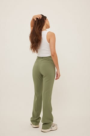 Khaki Green Pantalon évasé long taille haute
