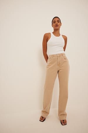 Light Beige Jean long à taille haute
