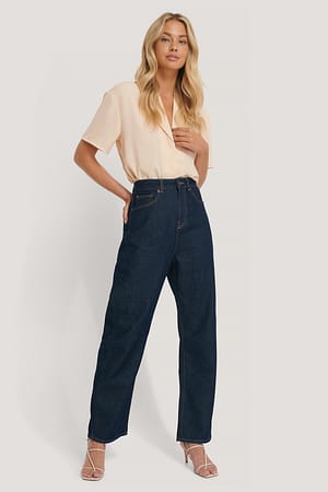 Dark Blue NA-KD Trend High Waist Oversized Jeans