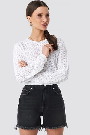 Black Wash NA-KD High Waist Raw Hem Denim Shorts