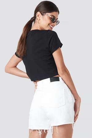 White High Waist Raw Hem Denim Shorts