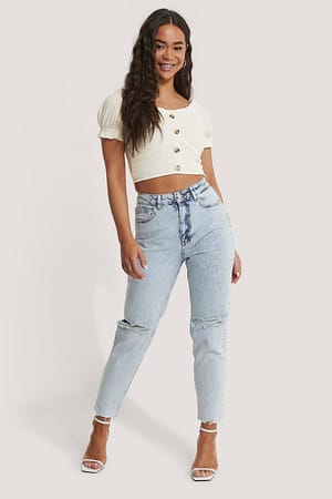 Light Blue NA-KD Jean déchiré aux genoux taille haute