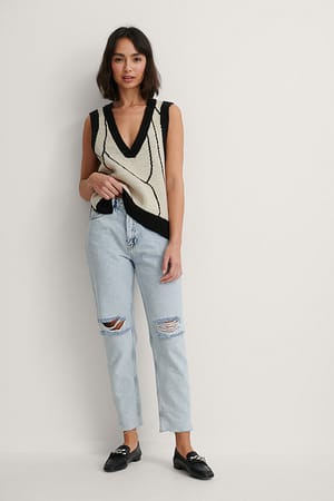 Light Blue NA-KD Jean déchiré aux genoux taille haute
