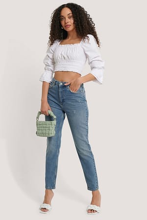 Mid Blue NA-KD Jean Slim Taille Haute