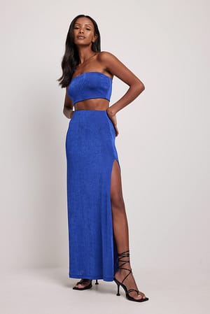 Dark Blue High Waist Slit Maxi Skirt