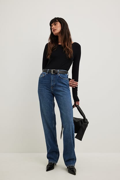 Dark Blue Jean droit taille haute