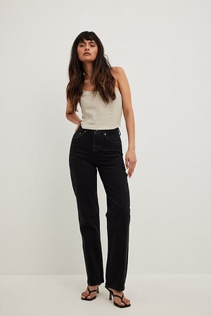 Washed Black Jean droit taille haute