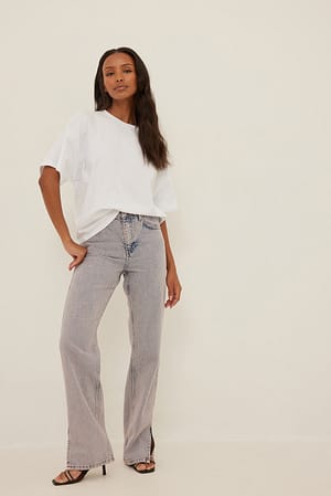 Washed Lilac Jean droit à taille haute et fente latérale