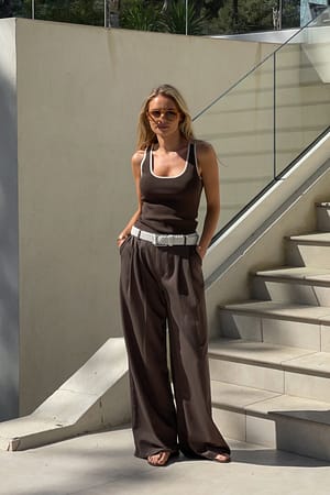 Dark Brown Pantalon de costume taille haute