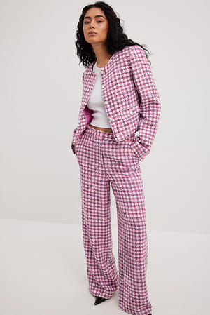Pink Check High Waist Suit Trousers