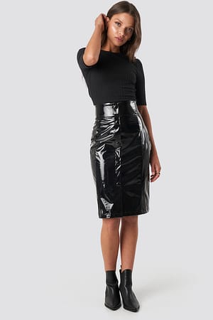 Black NA-KD Trend High Waist Vinyl Skirt