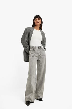 Light Grey Jean large à taille haute