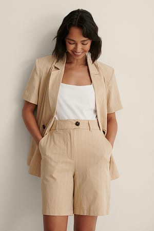 Beige Bermuda Taille Haute