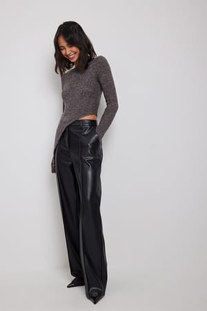 Black Pantalon taille haute en faux cuir