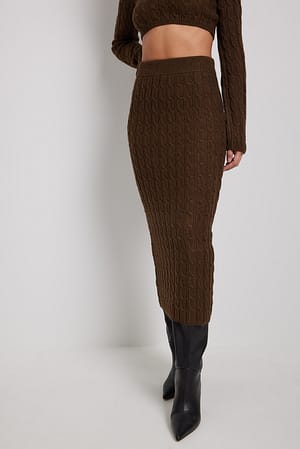 Brown Jupe mi-longue en tricot à détails