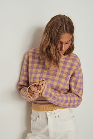 Purple/Yellow Pull à carreaux en tricot