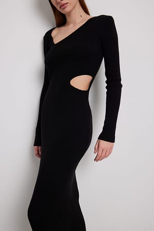 Black Robe longue en tricot à découpes