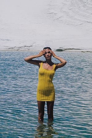 Yellow Knitted Detail Mini Dress