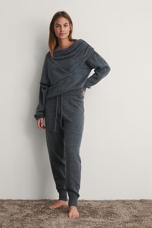 Grey Pantalon De Survêtement Taille Haute En Maille